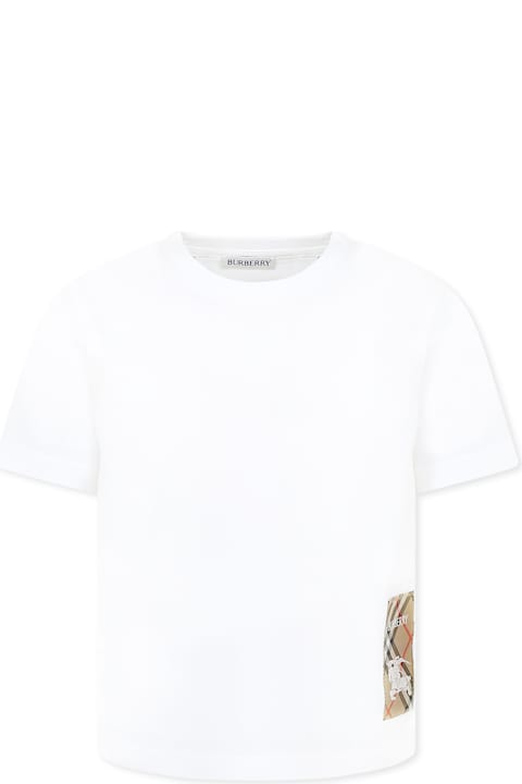 Topwear for Boys Burberry White T-shirt For Boykids With Logo Patch