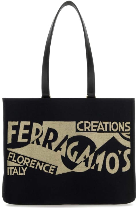 Ferragamo for Women Ferragamo Black Canvas Shopping Bag