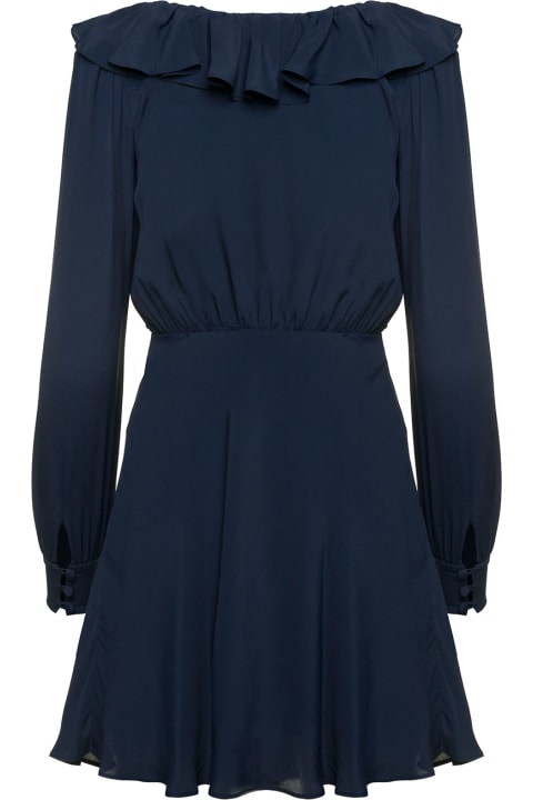 Alessandra Rich Dresses for Women Alessandra Rich Blue Mini Dress With Volant Collar And Velvet Bow In Acette Blend Woman