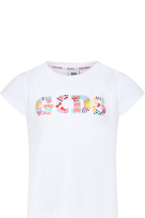 GCDS Mini T-Shirts & Polo Shirts for Girls GCDS Mini White T-shirt For Girl With Patterned Logo