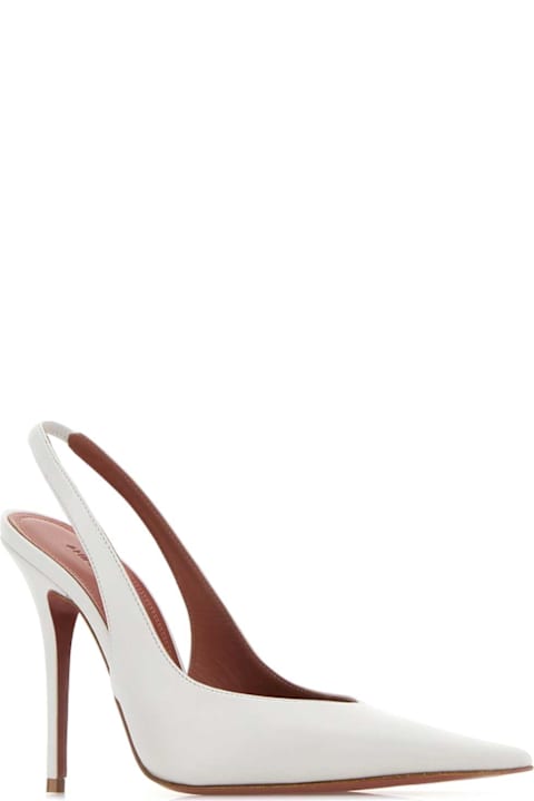 Amina Muaddi White Leather Anok Pumps