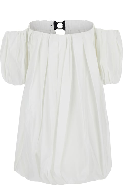 Pinko Dresses for Women Pinko Bert White Dress With Exposed Shoulder Design And Removable Sleeves With Button In Cotton Woman