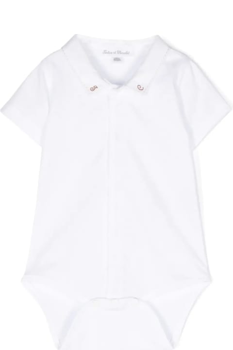ベビーボーイズ ボディスーツ＆セットアップ Tartine et Chocolat White Bodysuit With Tc Embroidery On Collar