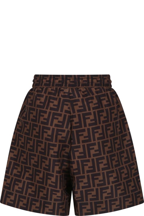 Swimwear for Boys Fendi Brown Swim Shorts For Boy With Iconic Ff And Fendi Logo