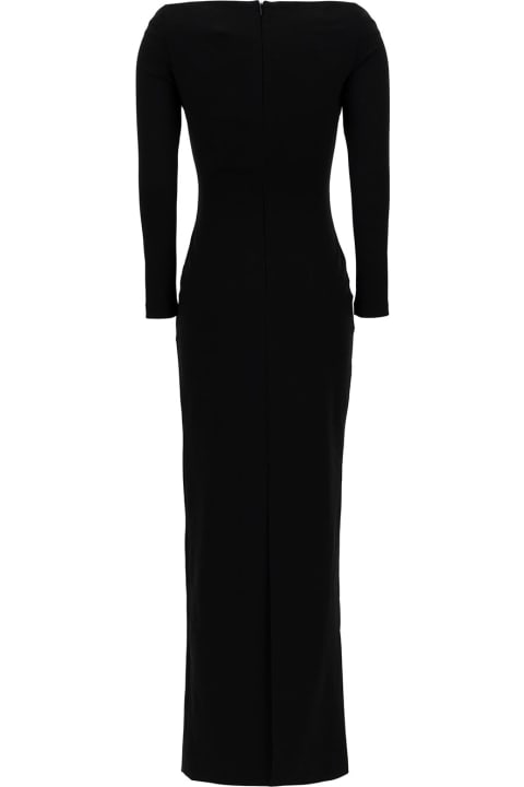 'tara' Maxi Black Dress With Off-shoulder Neck In Stretch Fabric Woman