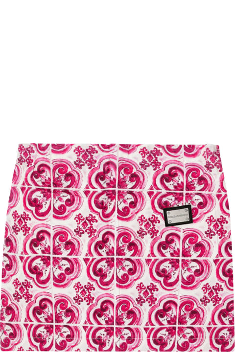 Sale for Girls Dolce & Gabbana 5 Pocket Denim Mini Skirt With Fuchsia Majolica Print