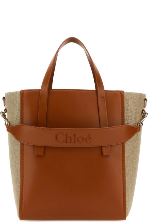 Bags for Women Chloé Two-tone Linen And Leather Medium Sense Shopping Bag