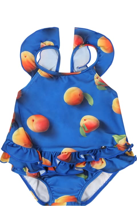 Swimwear for Baby Boys Molo Blue Swimsuit For Baby Girl With Apricot Print