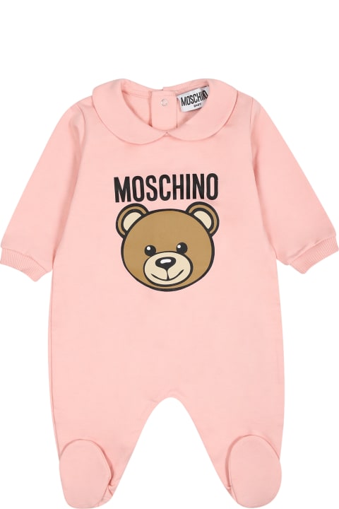 Fashion for Baby Girls Moschino Pink Babygrow For Baby Girl With Teddy Bear