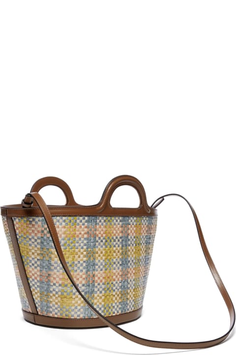 ウィメンズ Marniのトートバッグ Marni Tropicalia Handbag In Brown Leather And Raffia Effect Fabric