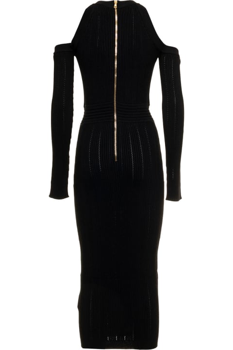 Black Viscose Cut Out Dress With Logoed Buttons Woman