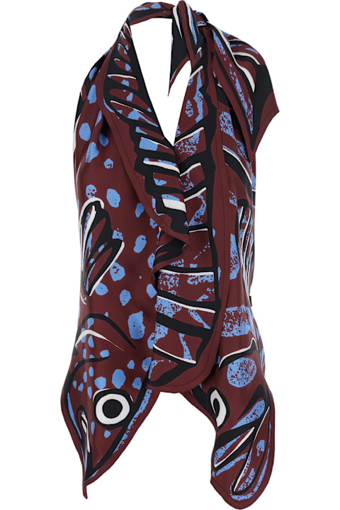 Bottega Veneta Sale for Women Bottega Veneta Multicolor Top With Asymmetric Design And All-over Printed Motif In Silk Woman