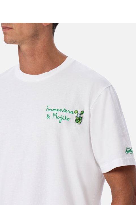 Homeware MC2 Saint Barth Man Classic Fit Cotton Jersey T-shirt Portofino With Formentera Aperitif Embroidery