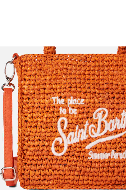 Totes for Men MC2 Saint Barth Mini Vanity Orange Raffia Bag With Front Embroidery