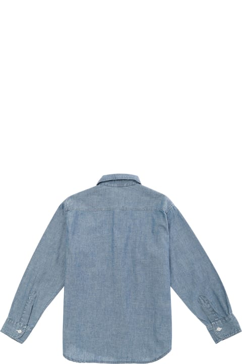 Light Blue Long-sleeve Shirt With Logo Label In Cotton Boy