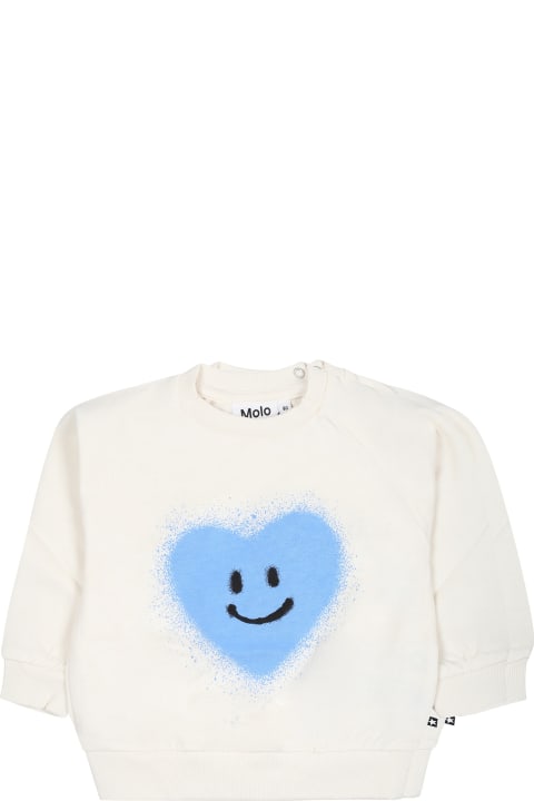Topwear for Baby Boys Molo White Sweatshirt For Baby Kids With Heart.