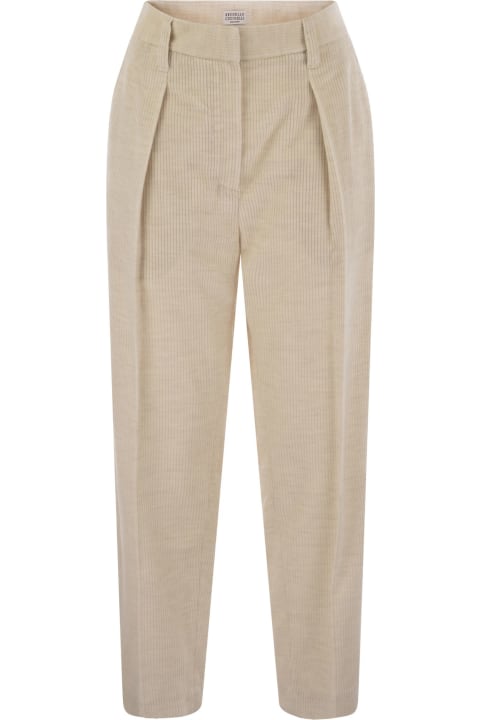 Sale for Women Brunello Cucinelli Striped Canvas Trousers In Viscose And Comfort Cotton With Necklace
