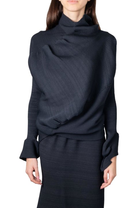 Issey Miyake Sweaters for Women Issey Miyake Aerate Mock Neck Asymmetric Ribbed Jumper