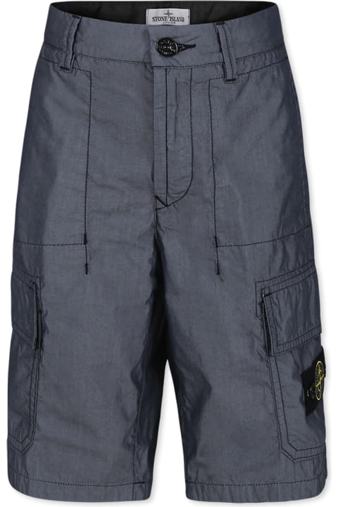 Stone Island Junior ملابس تحتية لـ أولاد Stone Island Junior Grey Shorts For Boy With Compass