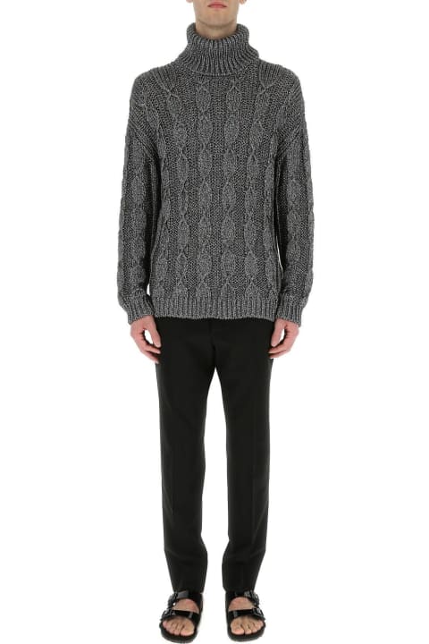 Saint Laurent Sweaters for Men Saint Laurent Melange Grey Viscose Blend Sweater