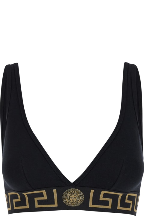 Versace for Women Versace Black Sports Bra With V Neckline In Stretch Cotton Woman