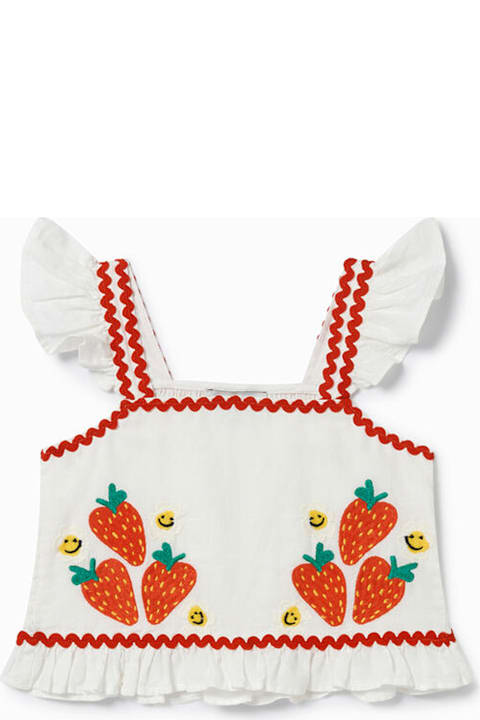 Homeware Stella McCartney Kids White Crop Top For Girl With Strawberries