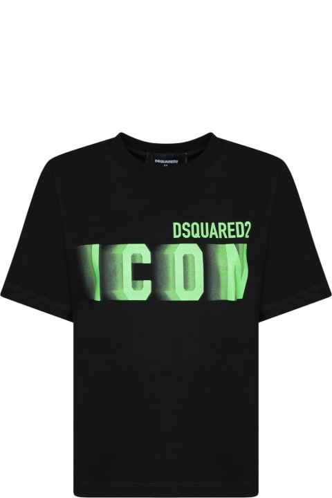 Dsquared2 Topwear for Women Dsquared2 Icon Blur Easy Fit Black/green T-shirt