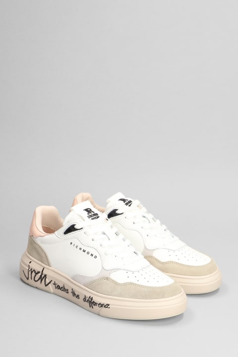 Sneakers In White Suede And Leather