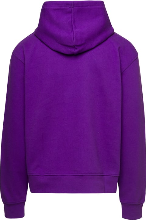 Violet Hoodie With Contrasting Logo Embroidery In Cotton Man