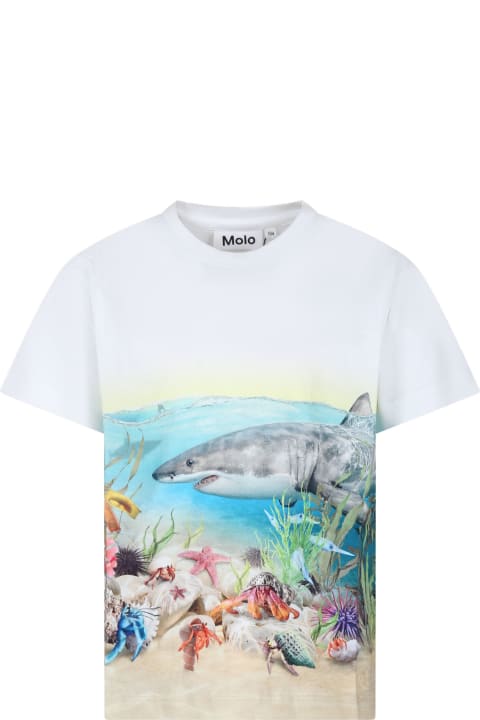 Molo T-Shirts & Polo Shirts for Boys Molo White T-shirt For Boy With Shark Print