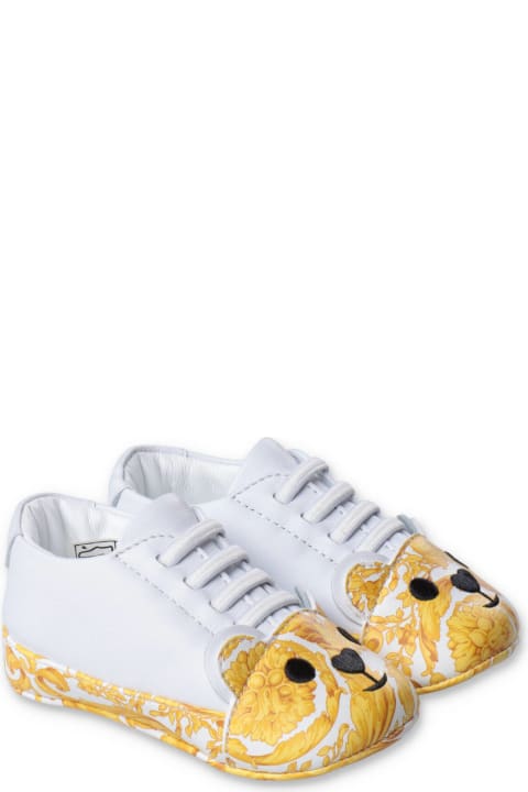 Versace for Kids Versace Versace Babbucce Bianche In Nappa Con Lacci Baby Boy