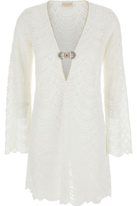 Anjuna Clothing for Women Anjuna White Dress With V Neck And Jewel Detail On The Front In Cotton Woman