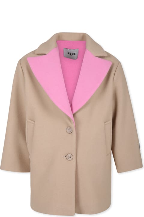Fashion for Kids MSGM Beige Coat For Girl With Logo