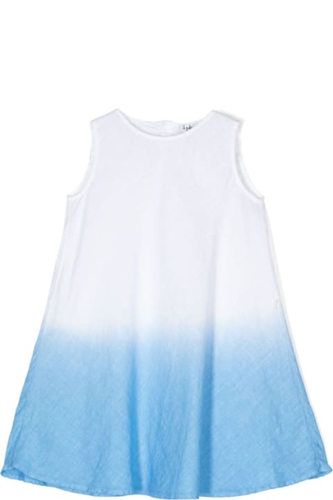 Dresses for Girls Il Gufo Linen Dress With Juniper-blue Gradient Colour