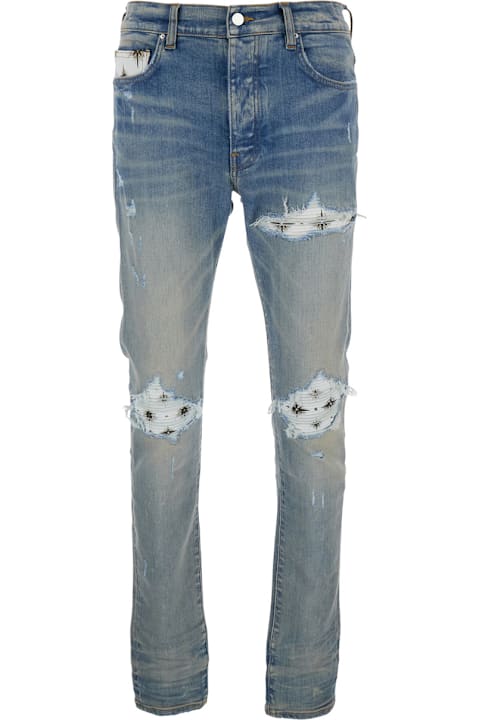 AMIRI for Men AMIRI Light Blue Jeans With Ribbed Details On The Front And Logo Patch On The Rear In Denim Man