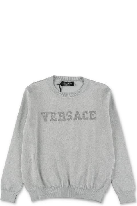Versace Sweaters & Sweatshirts for Girls Versace Versace Pullover Argento In Lurex Bambina