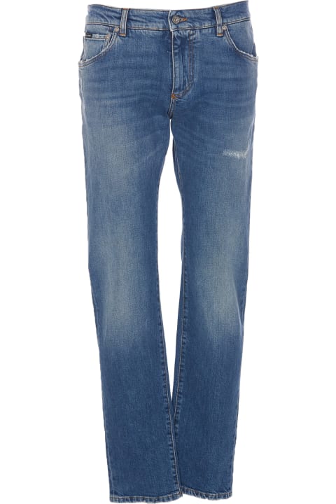 Jeans for Men Dolce & Gabbana Five-pockets Slim Jeans With Logo Plaque In Stretch Cotton Denim
