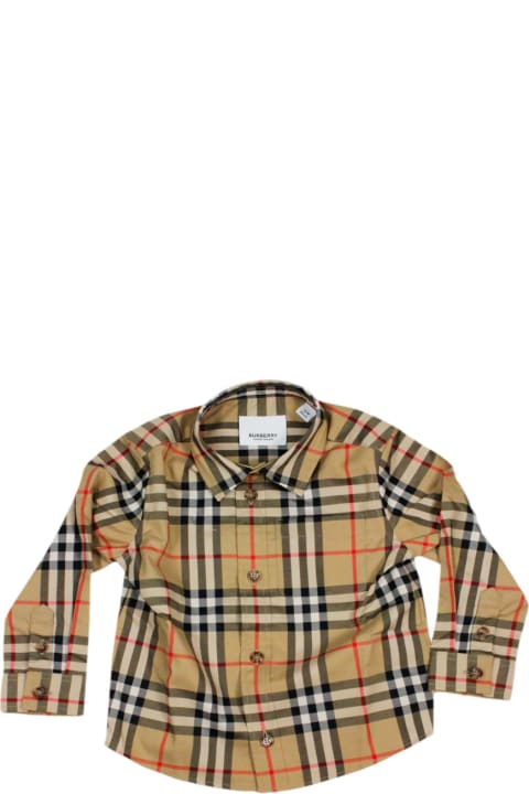 Sale for Baby Boys Burberry Stretch Cotton Twill Shirt With Patch Pocket On The Chest In A Vintage Check Pattern