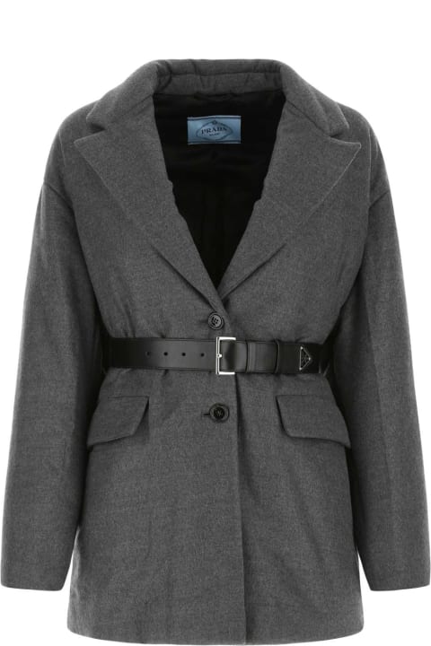 Clothing for Women Prada Melange Dark Grey Wool Blend Blazer