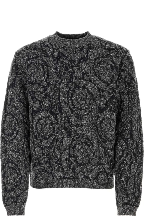 Versace Clothing Kaki for Men Versace Embroidered Cotton Blend Sweater