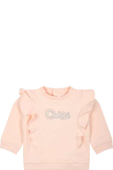 Sweaters & Sweatshirts for Baby Boys Chloé Pink Sweatshirt For Baby Girl With Logo