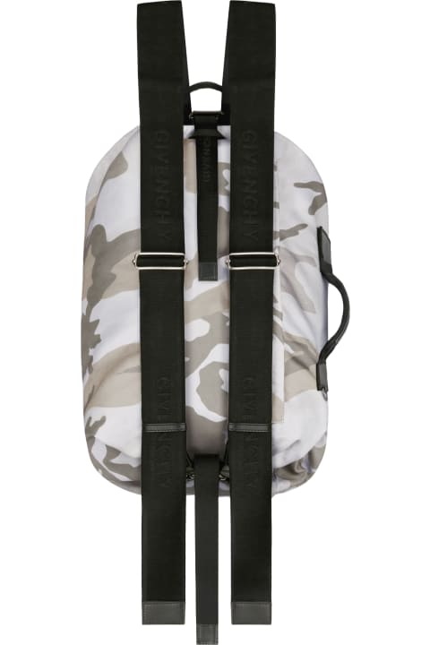 Man Adjustable G-zip Nylon Backpack With Camouflage Print