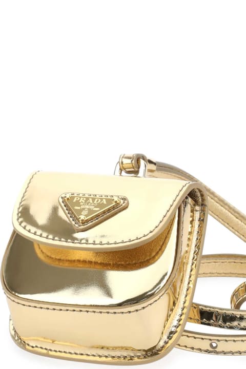 Accessories for Women Prada Gold Leather Air Pods Case