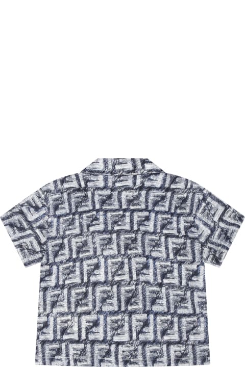 Fendi Topwear for Baby Boys Fendi Blue Shirt For Baby Boy With Iconic Ff