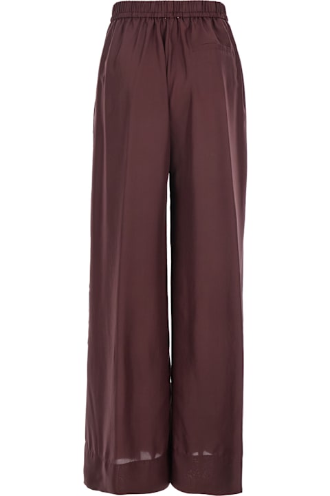 Forte_Forte for Women Forte_Forte Bordeaux Pants With Elastic Drawstring Waist And Wide Leg In Silk Woman