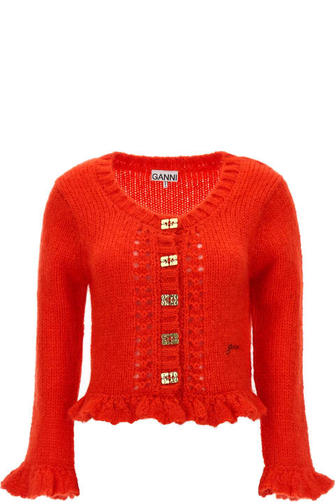 Ganni Sweaters for Women Ganni Red Mohair Blend Cardigan