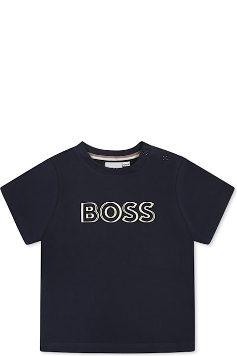 Hugo Boss for Baby Boys Hugo Boss Blue T-shirt For Baby Boy With Logo