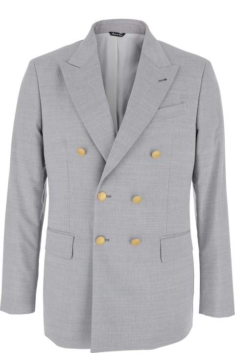 Homeware Reveres 1949 Grey Double Breasted Jacket With Peak Lapels In Virgin Wool And Cotton Blend Woman