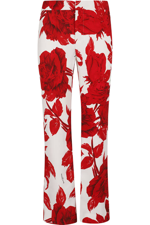 Balmain Pants & Shorts for Women Balmain Roses Print Crepe Flare Pants