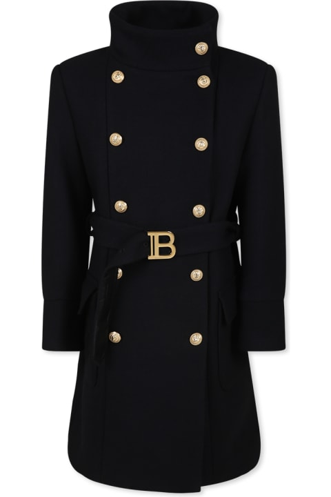 ガールズ Balmainのコート＆ジャケット Balmain Black Coat For Girl With Logo